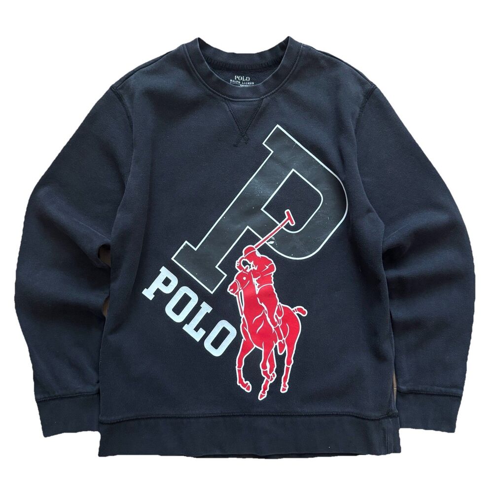 Polo Ralph Lauren Sweatshirt Youth XL Black Big Logo Graphic Spellout